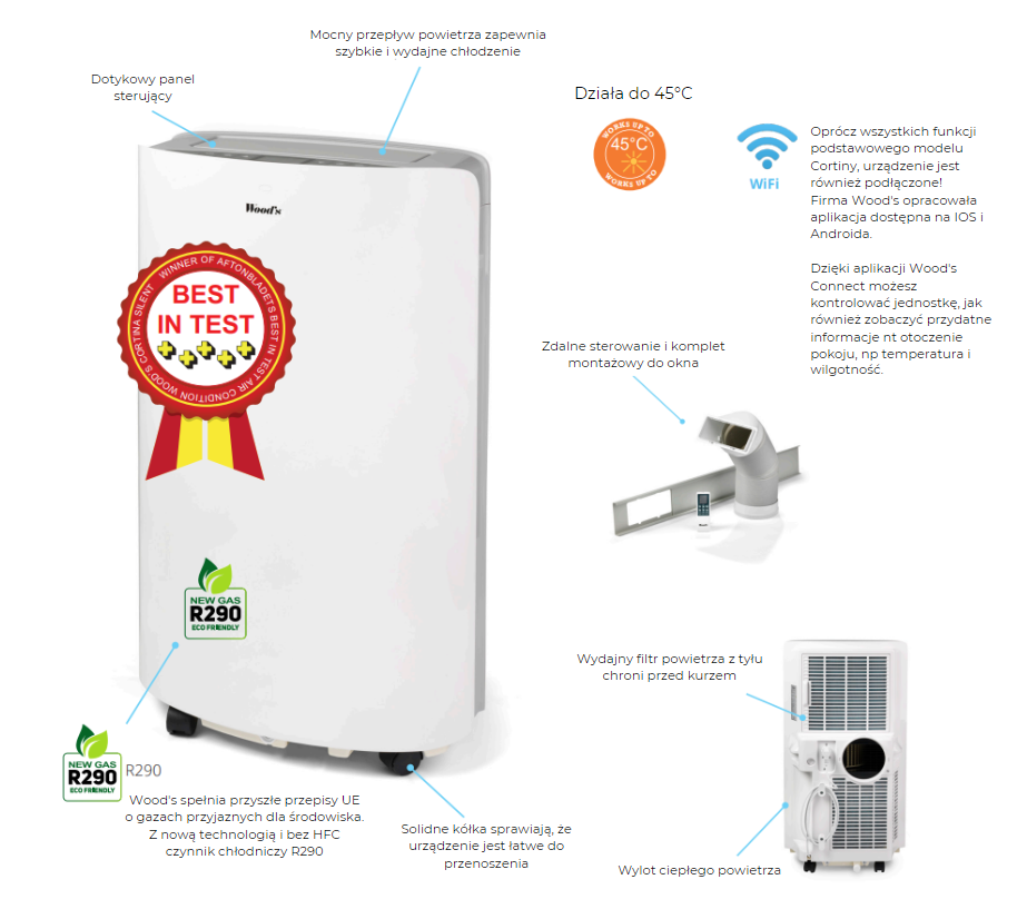 Klimatyzator przenośny Wood's CORTINA SMART Klimatyzator przenośny Woods Cortina Smart