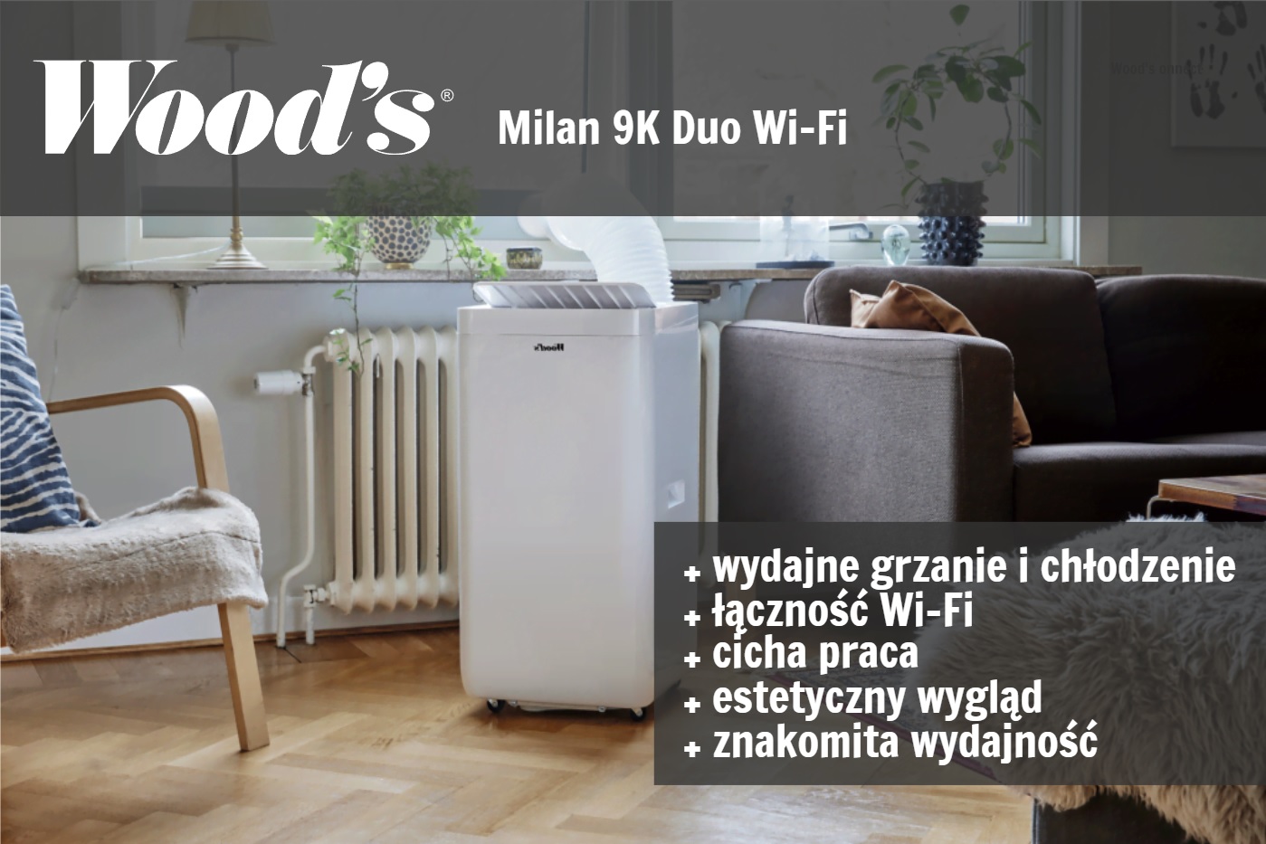 Klimatyzator przenośny Woods Milan 9K WiFi DUO