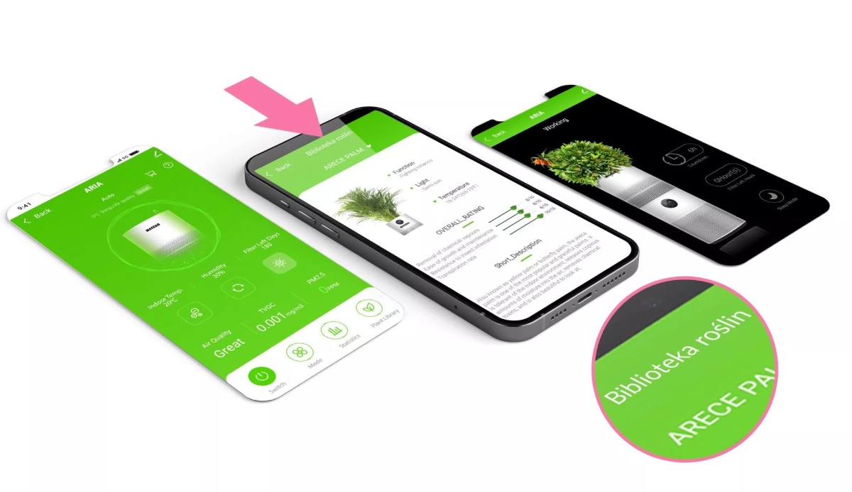 Oczyszczacz powietrza Aria – Biblioteka roślin