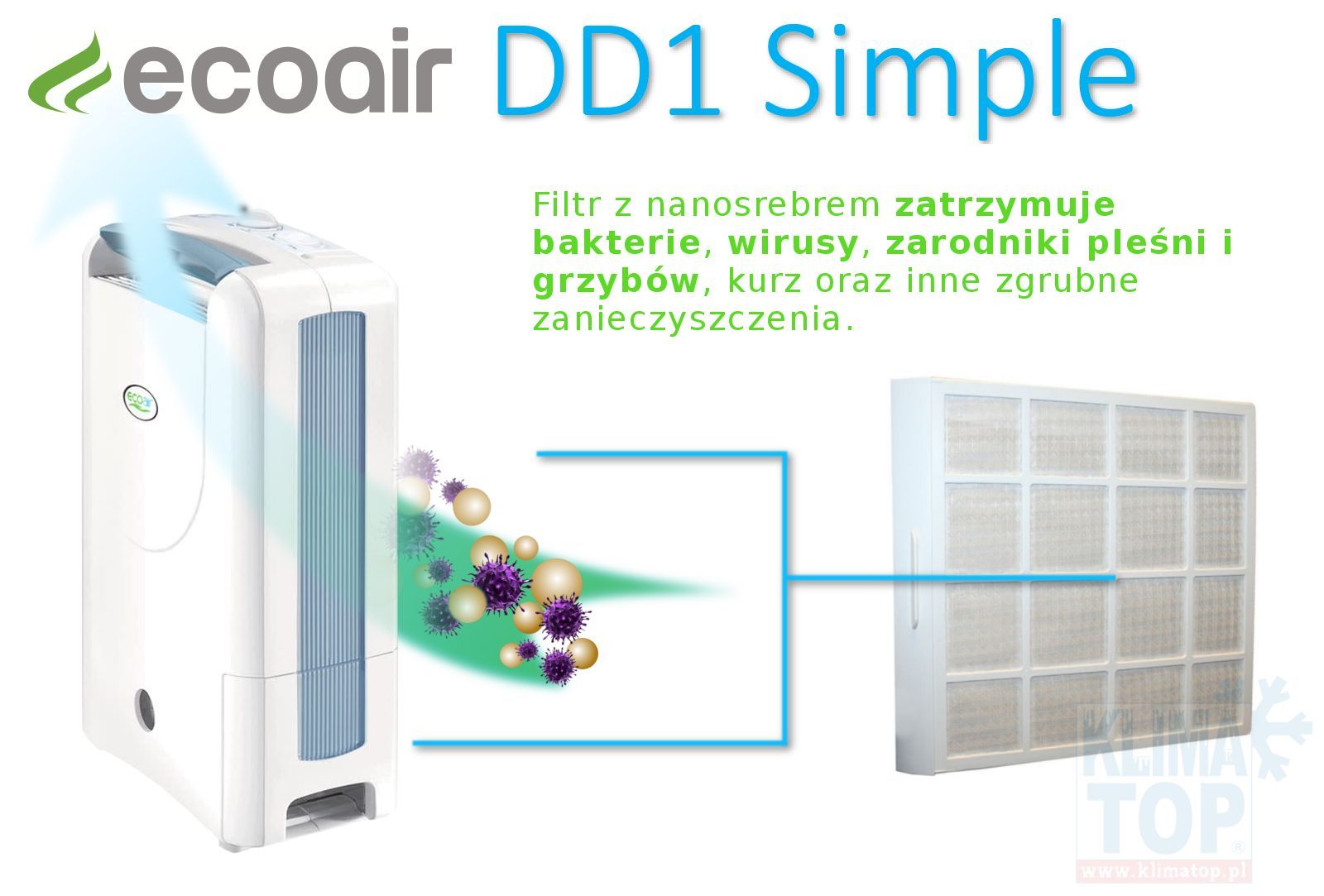 osuszacz powietrza adsorpcyjny Ecoair DD1 Simple usuwa bakterie