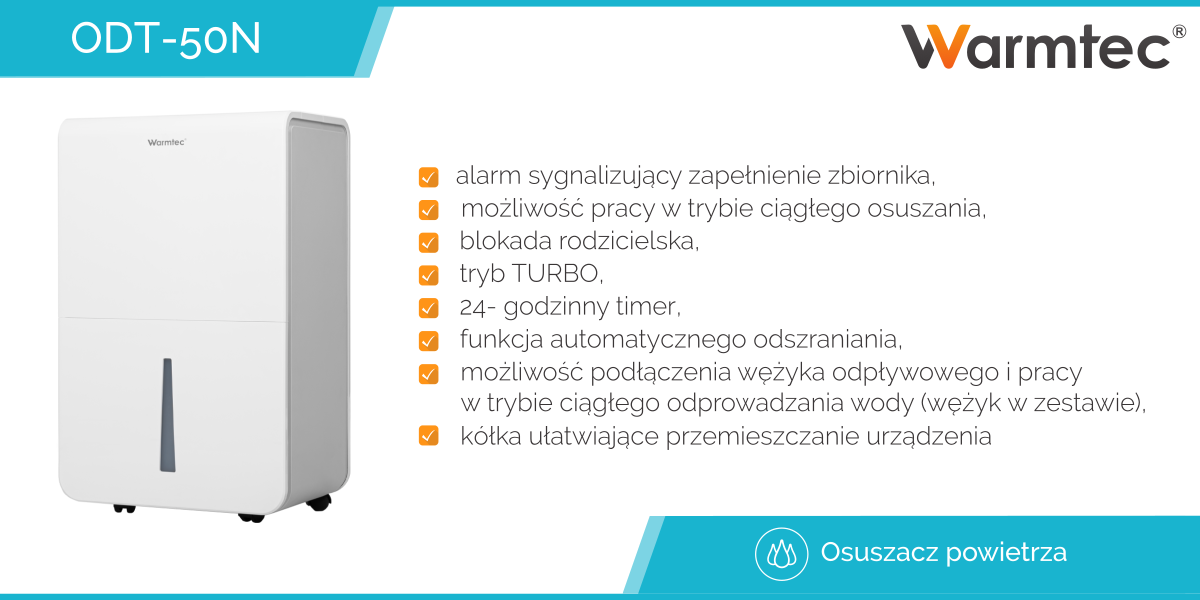 Osuszacz powietrza warmtec ODT-50N do mieszkań i biur