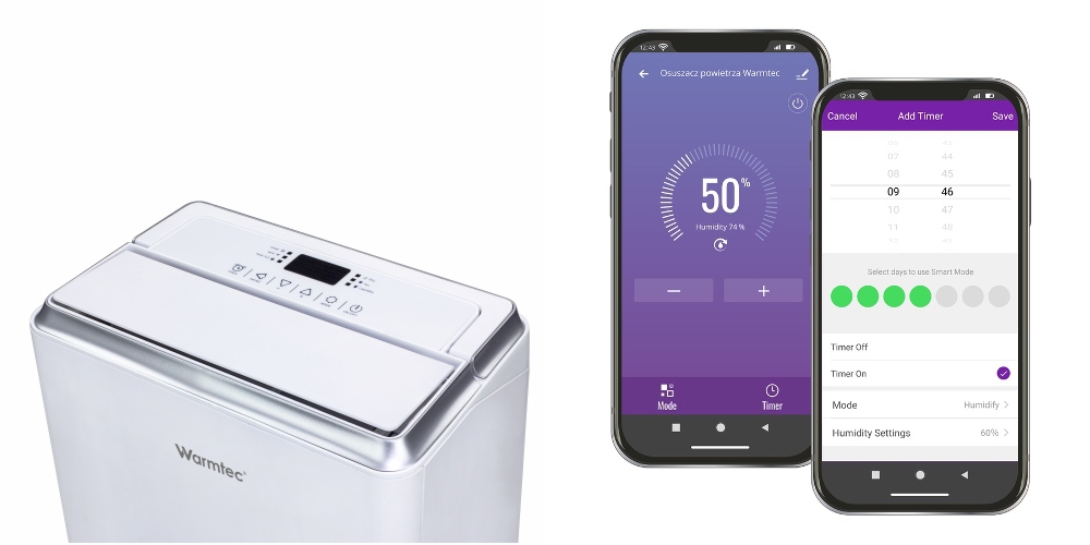 Osuszacz powietrza warmtec ODT-20 sterowanie