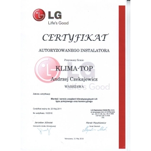 Certyfikat autoryzacji marki LG dla KLIMA-TOP 2010
