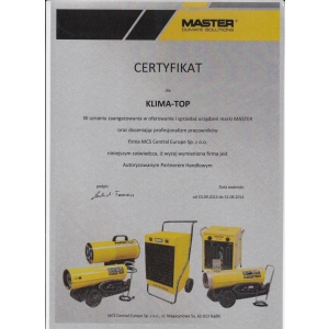 Certyfikat autoryzacji marki Master dla KLIMA-TOP 2013