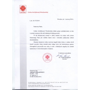 Podziękowanie Caritas dla KLIMA-TOP 2010