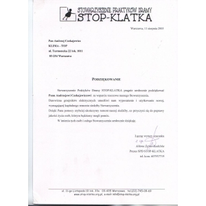 Podziękowanie Stopklatka dla KLIMA-TOP 2005