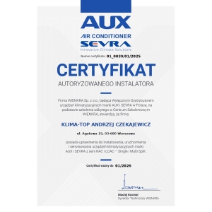 KLIMA-TOP autoryzowanym sprzedawcą klimatyzatorów AUX 2025