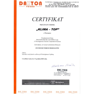 Certyfikat autoryzacji marki Westinghouse dla KLIMA-TOP 2020