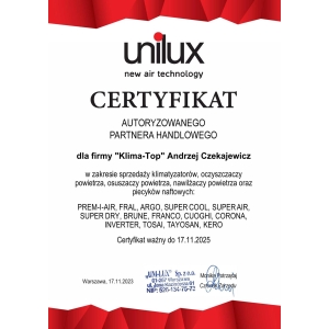 Certyfikat autoryzacji marek: Fral, Prem-I-Air, Argo, Super Cool, Super Air, Super Dry, Brune, Franco, Coughi, Corona, Inverter, Tosai, Tayosan i Kero 2023