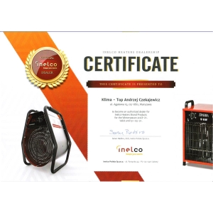 Certyfikat autoryzacji marki Inelco dla KLIMA-TOP 2023
