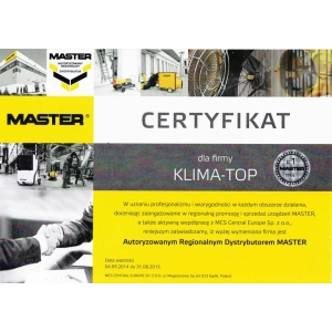 Certyfikat autoryzacji marki Master dla KLIMA-TOP 2014