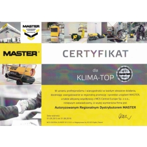 Certyfikat autoryzacji marki Master dla KLIMA-TOP 2015