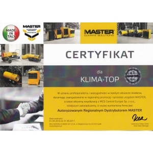 Certyfikat autoryzacji marki Master dla KLIMA-TOP 2016