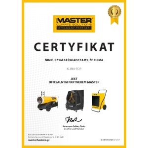 Certyfikat autoryzacji marki Master dla KLIMA-TOP 2020