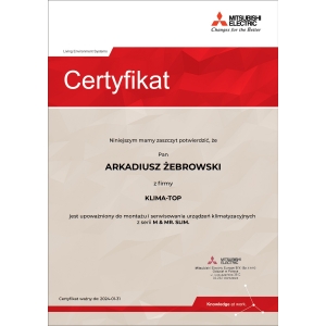 Certyfikat autoryzacji marki Master dla KLIMA-TOP 2023