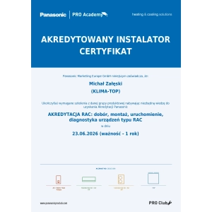 Certyfikat autoryzacyjny Panasonic - 2027.06.23 Certyfikat autoryzacyjny Panasonic - 2027.06.23