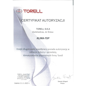 KLIMA-TOP autoryzowanym sprzedawcą klimatyzatorów Torell 2023
