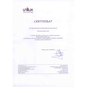 Certyfikat autoryzacji marek Woods, Corona, Kero, Tayosan, Inverter, Prem-I-Air i Hace dla KLIMA-TOP 2016