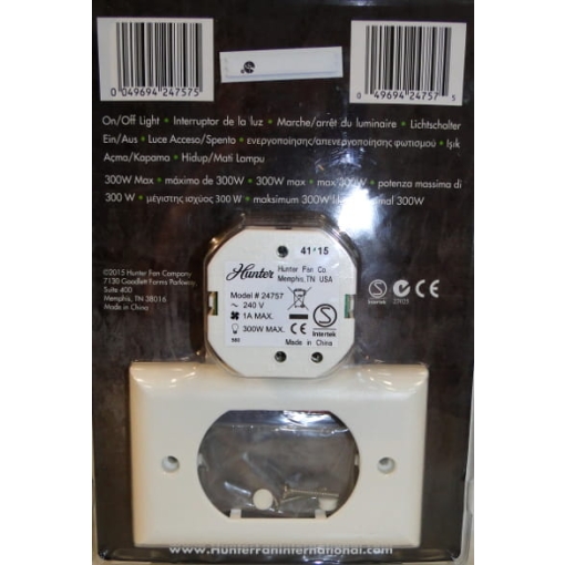 Regulator naścienny do wentylatorów sufitowych z oświetleniem Hunter