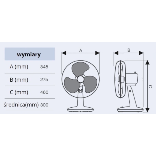Wentylator biurkowy Casa Fan GREYHOUND - wymiary
