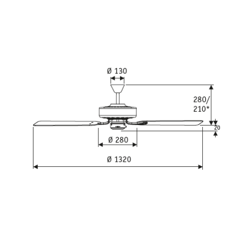 Wentylator sufitowy Casa Fan ROYAL RATTAN - wymiary