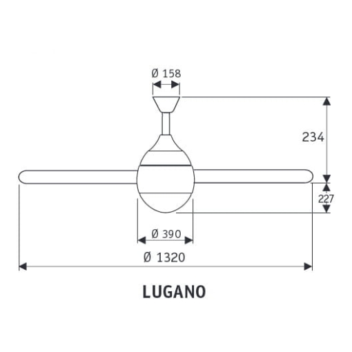 Wentylator sufitowy Hunter LUGANO - wymiary