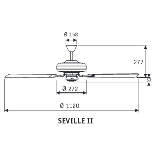 Wentylator sufitowy Hunter SEVILLE II stare złoto - wymiary