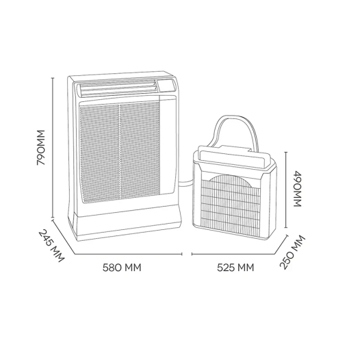Klimatyzator przenośny typu split Argo ULISSE ECO Wi-Fi - wymiary