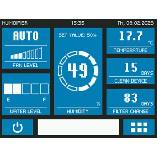 Nawilżacz ewaporacyjny dużej wydajności Brune B600 Electronic - wyświetlacz