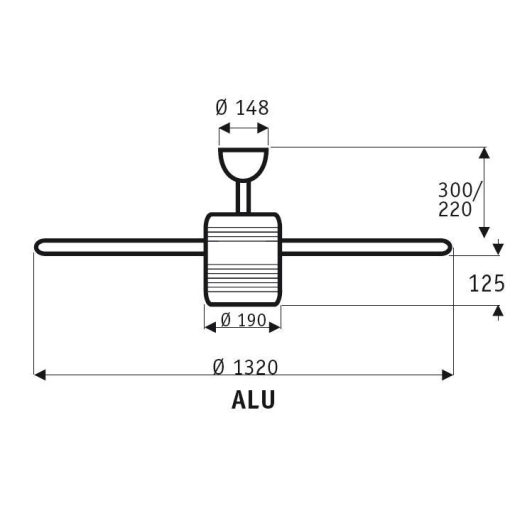 Wymiary wentylatora sufitowego Casa Fan ALU