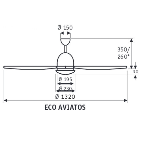 Wentylator sufitowy Casa Fan ECO AVIATOS - wymiary