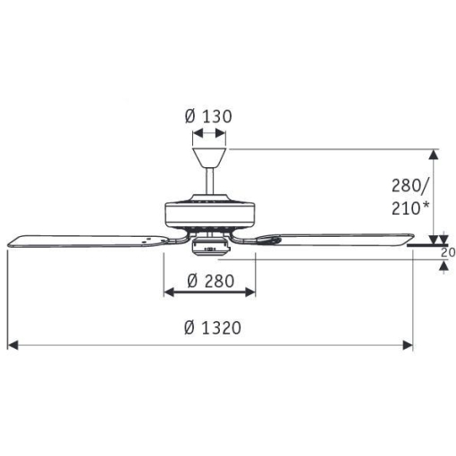 Wentylator sufitowy Casa Fan ROYAL - wymiary