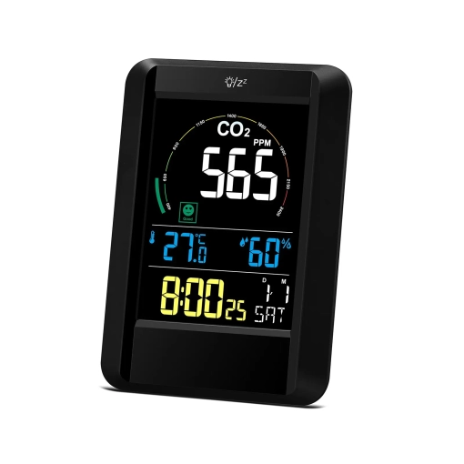 Miernik jakości powietrza Airbi CO2AIR - ekran przedstawiający dobrą jakość powietrza