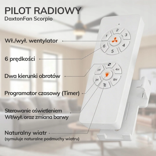 Wentylator sufitowy Daxton Fan SCORPIO czarny z pilotem - pilot zdalnego sterowania