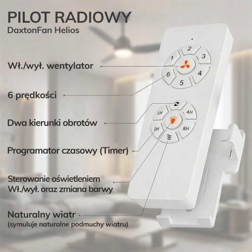 Wentylator sufitowy Daxton Fan HELIOS DC - funkcje pilotu zdalnego sterowania