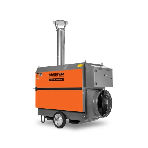 Nagrzewnica olejowa Heylo K 120 Info Air - prawa strona z kominkiem