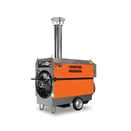 Nagrzewnica olejowa Heylo K 120 Info Air - lewa, tylna strona z kominkiem