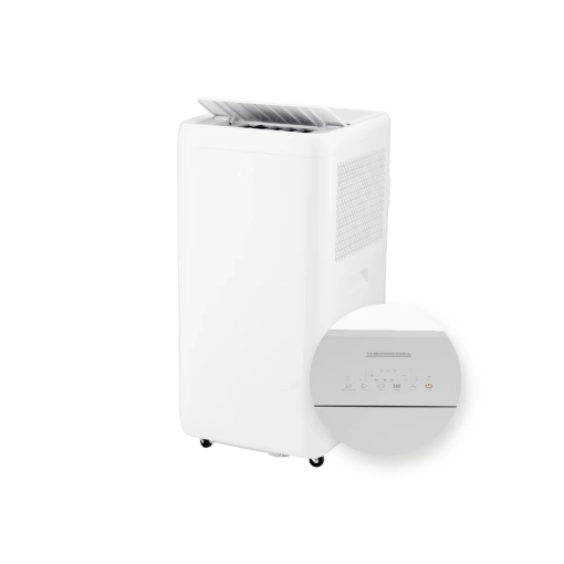 Klimatyzator przenośny Thermoval ZEFIR 12000 Wi-Fi - widok z prawej strony z otworzoną klapką i widocznym panelem