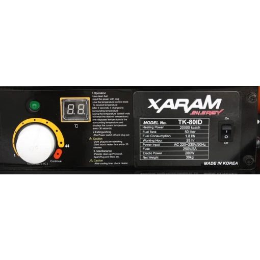 Nagrzewnica olejowa Xaram ENERGY TK-80ID 20 kW - tabliczka znamionowa