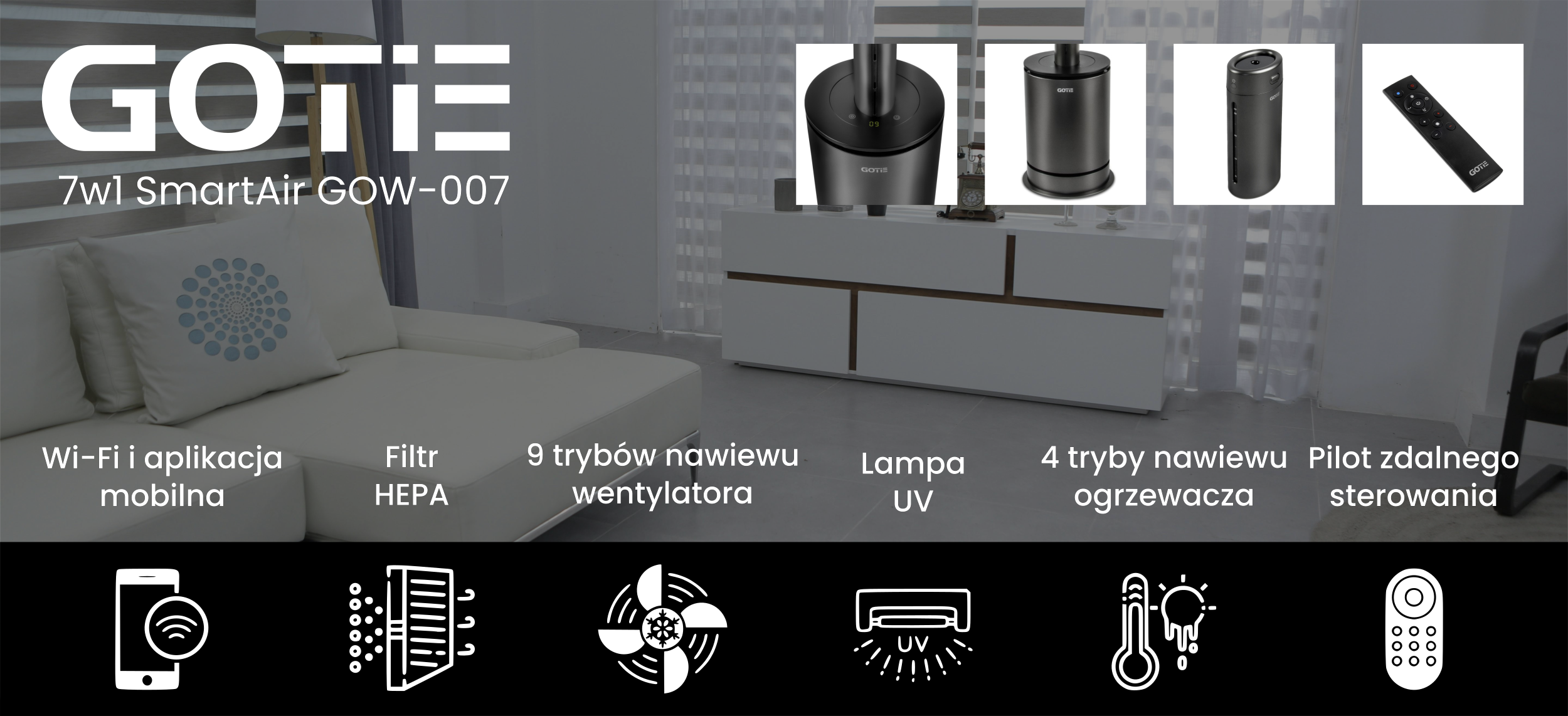 Oczyszczacz powietrza kolumnowy GOTIE GOW-007